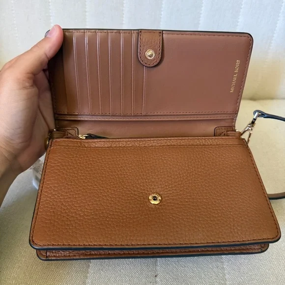 NWT Michael Kors Brown Leather Clutch Crossbody Bag with Removable Strap - Picture 7 of 13